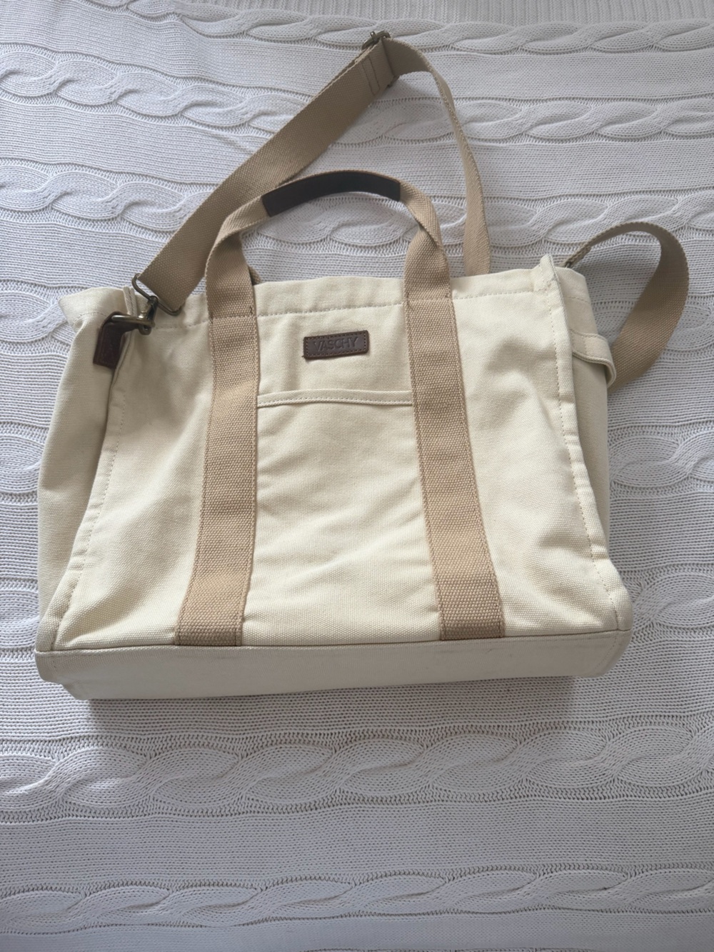 Canvas Tote Bag with Adjustable Strap - Cream & Tan